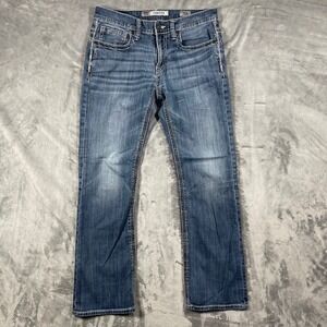 BKE Carter Mens Straight Leg Jeans 31R Medium Wash Contrast Stitch Blue Denim